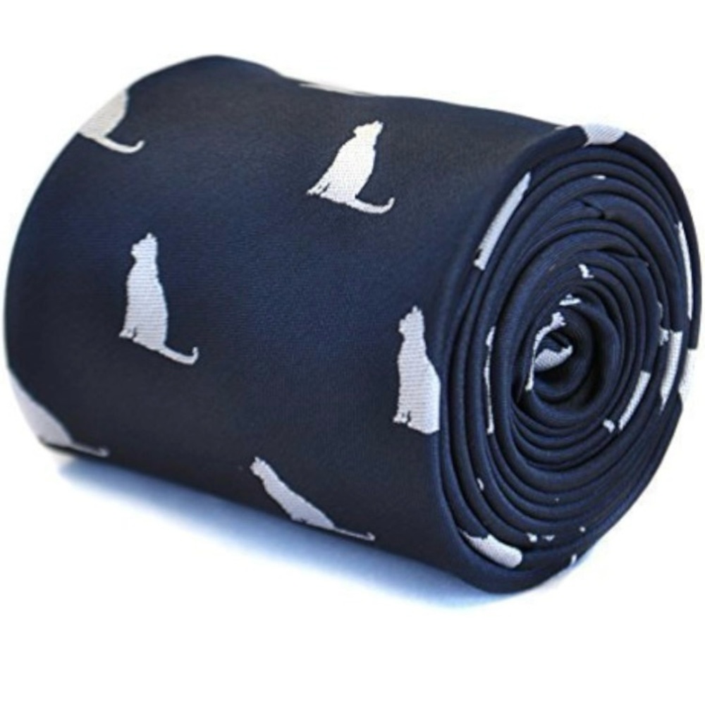 Frederick Thomas navy blue tie with cat outline
